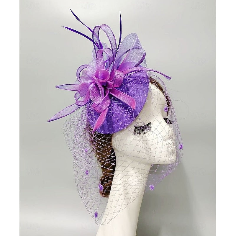 Elegant Net Saucer Hat Fascinator Hats Headpiece Flower Face Veil & Tulle & Bow