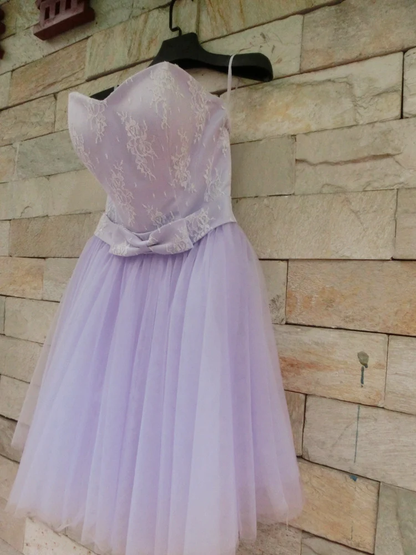 Beautiful Lavender Tulle And Lace Cute Party Dress, Sweetheart Party Dress With Bow gh412