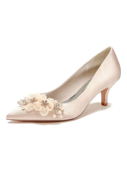 Women's Wedding Applique Mid Heel Pointed Toe Bridal Shoes