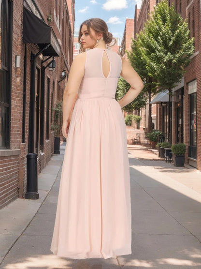 A-Line/Princess Scoop Sleeveless Floor-Length Chiffon Plus Size Bridesmaid Dress