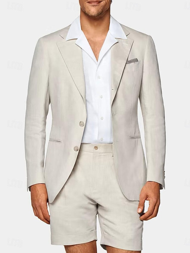 Men's Tailored Fit Single Breasted One-button 2 Pieces Linen Suits