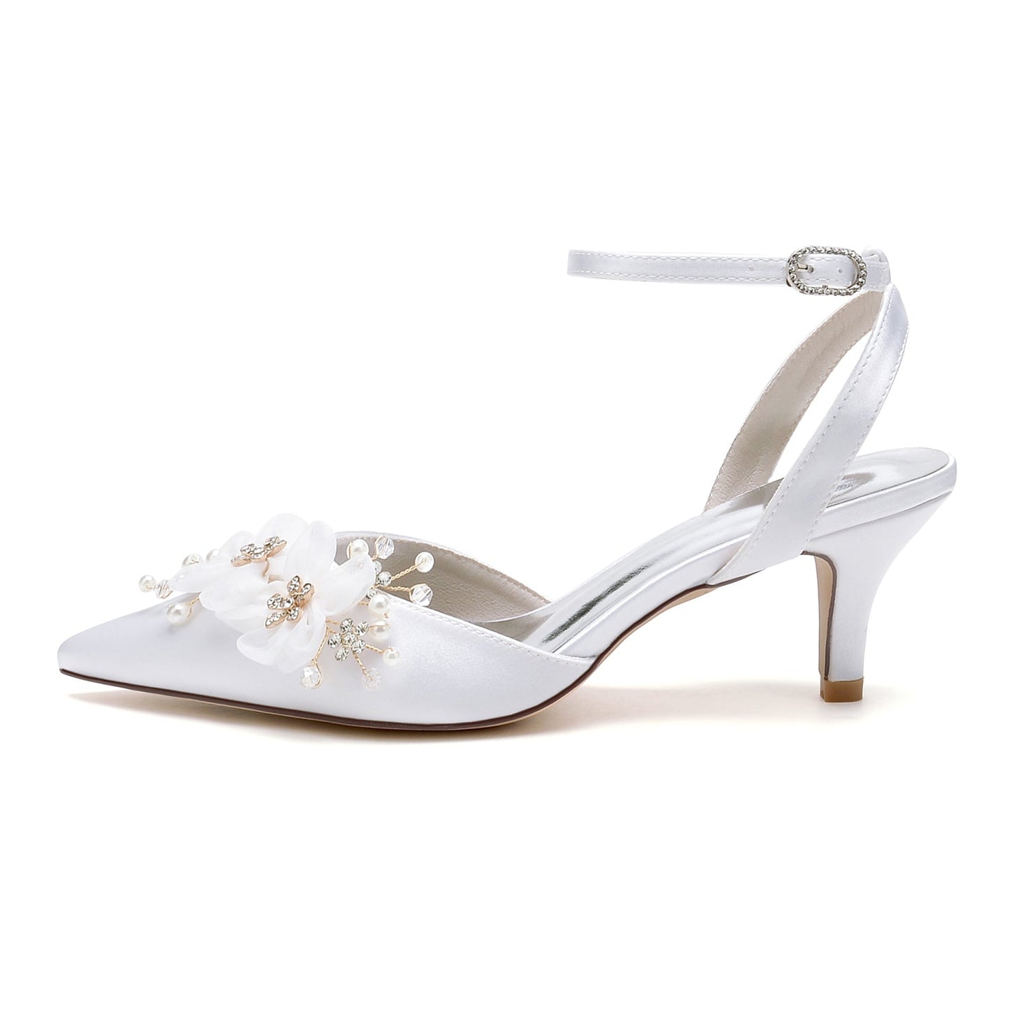 Women's Wedding Lace Mid Heel Pointed Toe Bridal Shoes