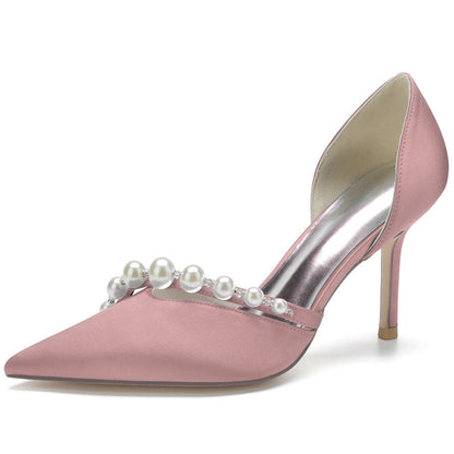 Women's Wedding Elegant Stiletto Heel Pointed Toe Bridal Shoes with Pearls