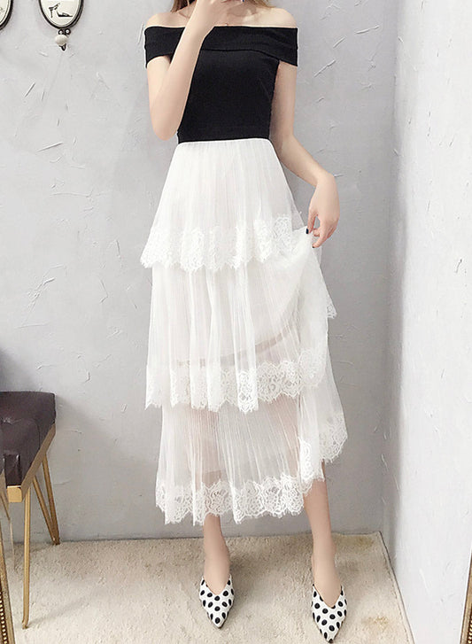 Black and white lace dress fashion girl dress  1103