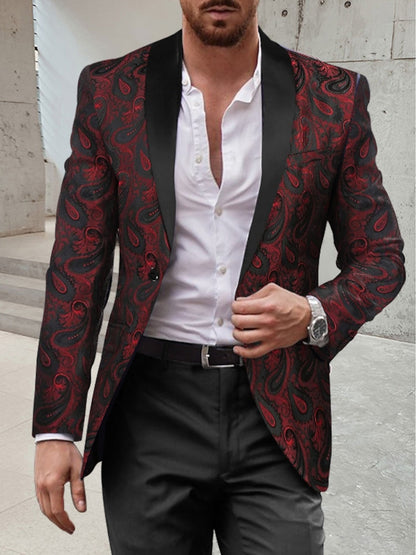 Men's Shawl Collar Printing Standard Fit Single Breasted Prom Disco Tuxedos Party Dinner 2 Piece