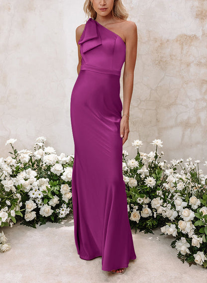 Sheath/Column One-Shoulder Floor-length Long Bridesmaid Dresses