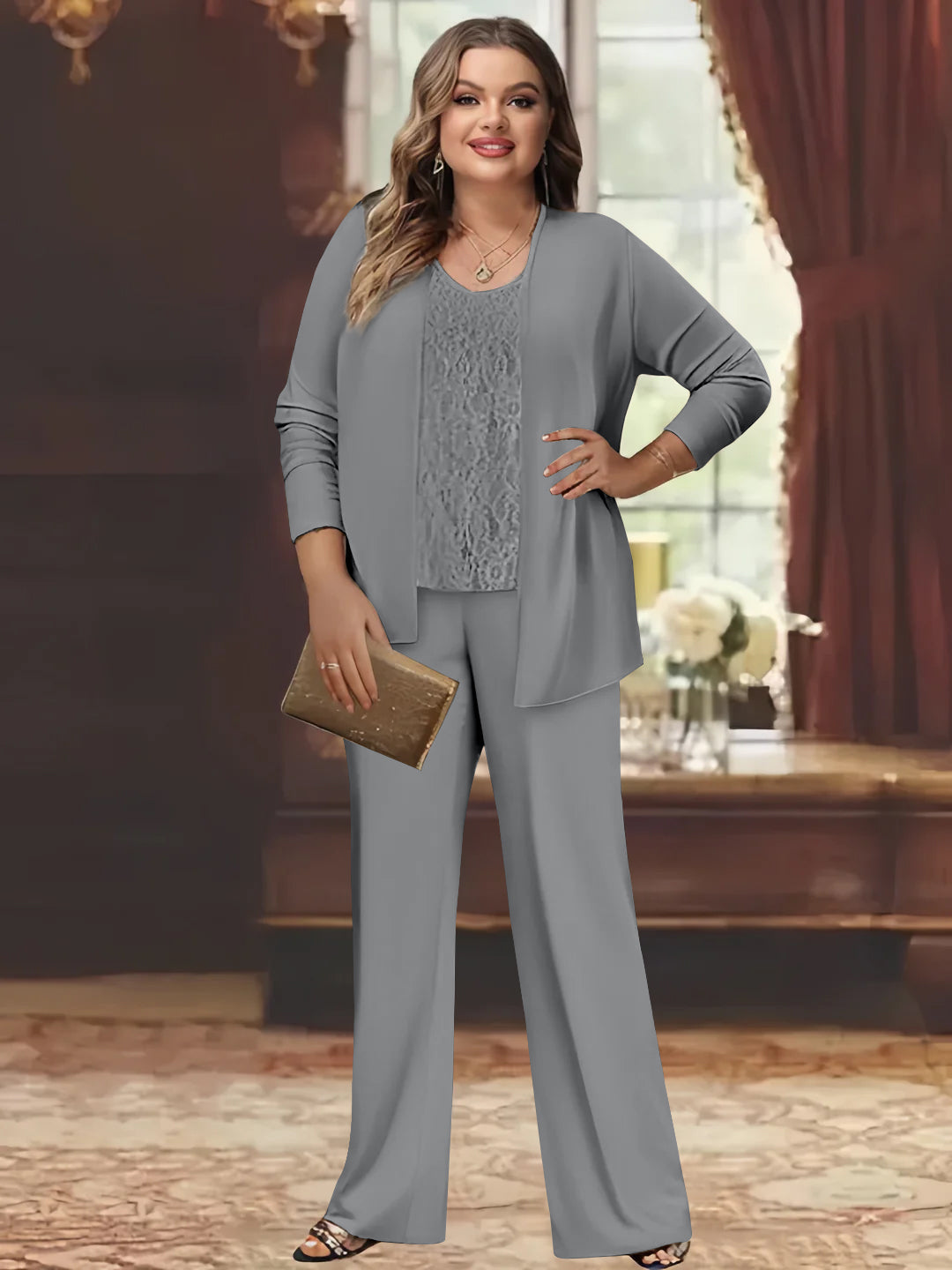 Chiffon Plus Size Mother of the Bride Pantsuits with Jacket