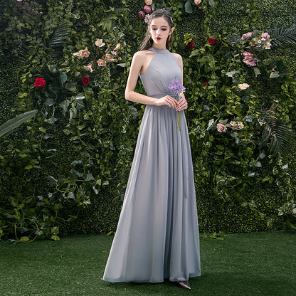 Gray chiffon long A line prom dress bridesmaid dress  10044