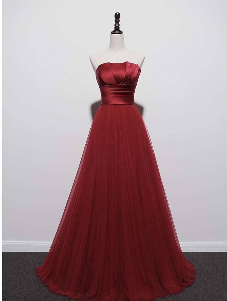 Strapless prom dress,red party dress,charming wedding dress gh2549