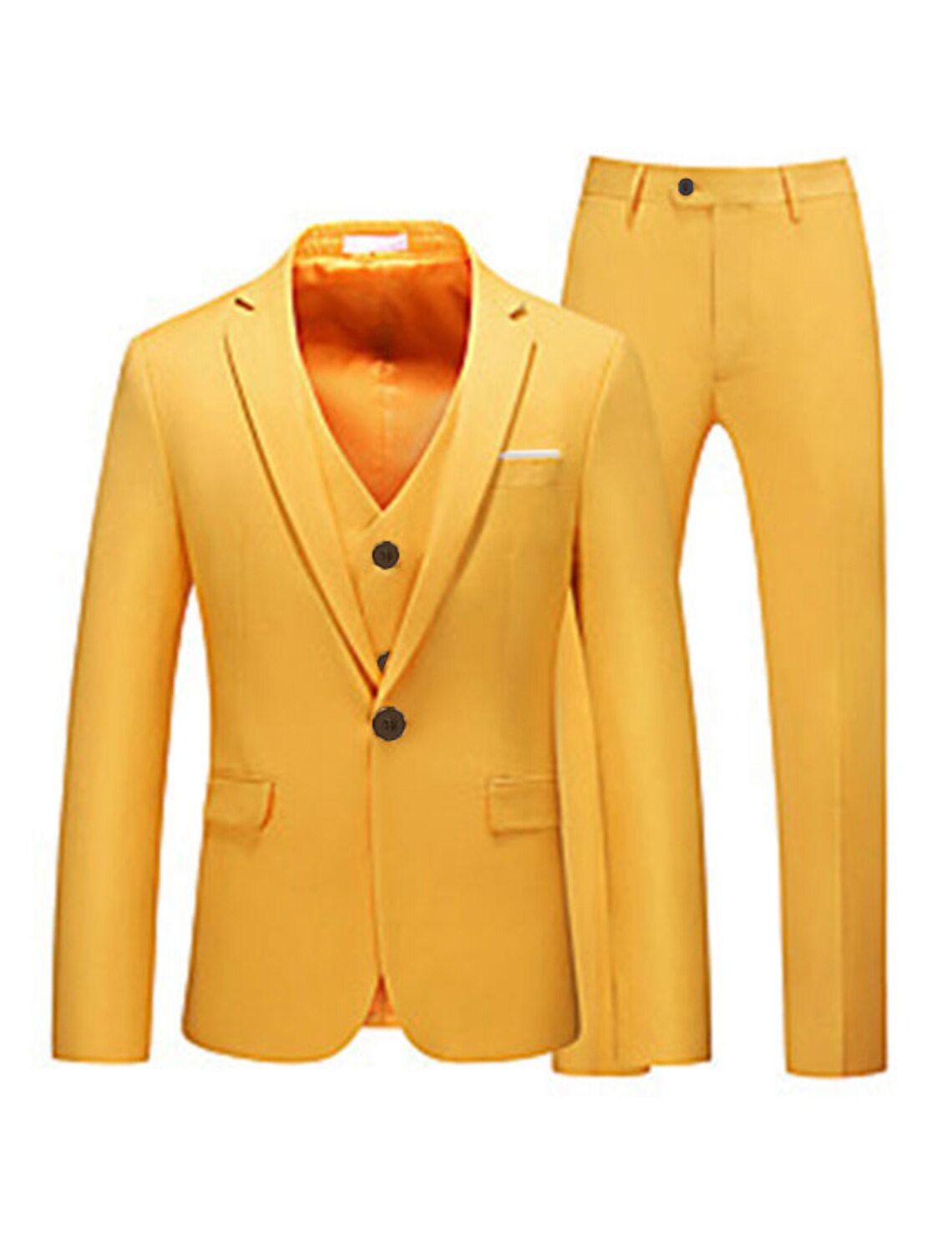 Pink Red Blue Yellow Men's Tailored Fit 3 Pieces Solid Colored Single Breasted One-button Party Suits