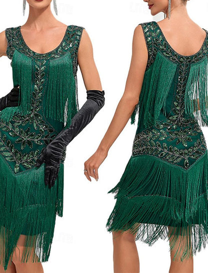 A-Line/Princess Scoop Sleeveless Knee-Length Vintage Dress with Sequins &Tassel Fringe