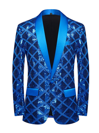 Men's Red Cube Sequin Leisure Party Fashionable Single Breasted Suit