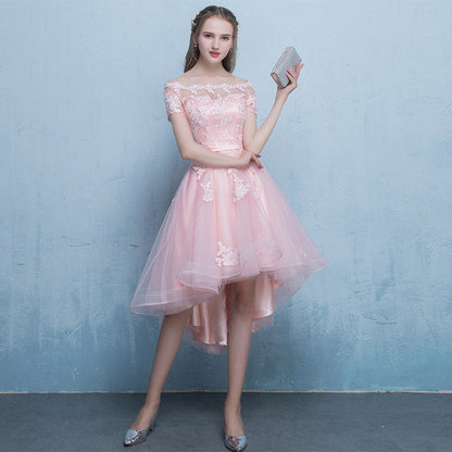 Cute pink tulle lace short prom dress party dress  8311