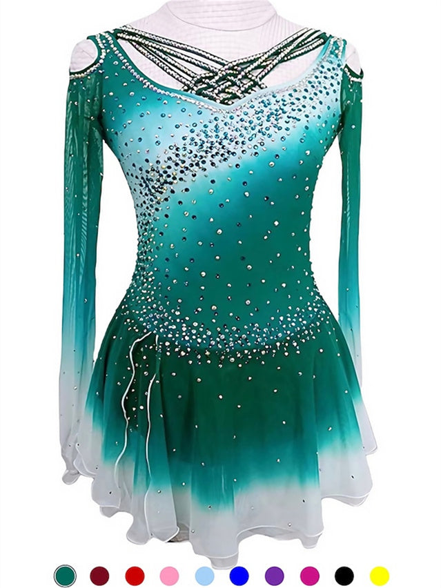 Figure Skating Dress Women's Girls' Ice Long Sleeve Skating Dress