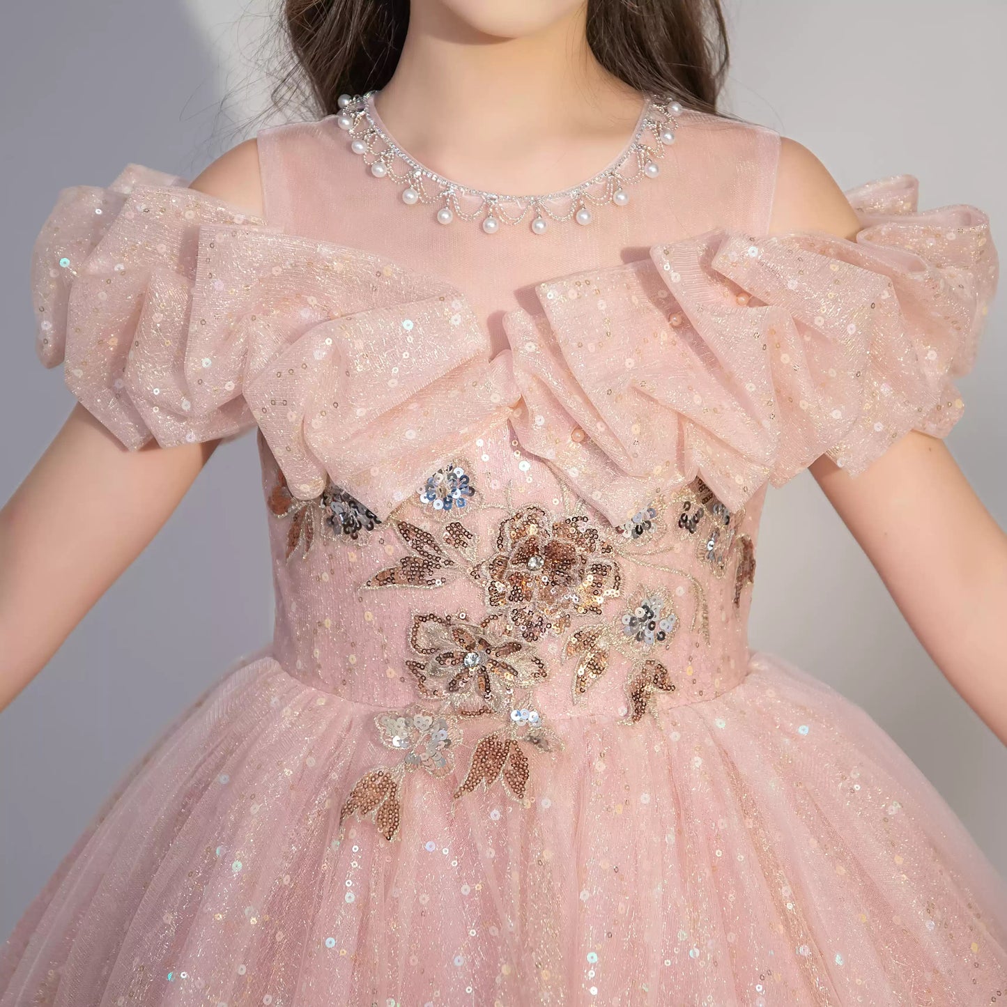 Off-the-Should Floor Length A-Line/Princess Embroidery Girl Party Dresses