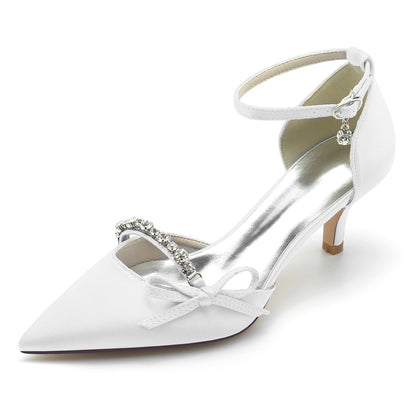 Women's Wedding Shoes Rhinestone Bow Mid Pointed Toe Bridal Shoes