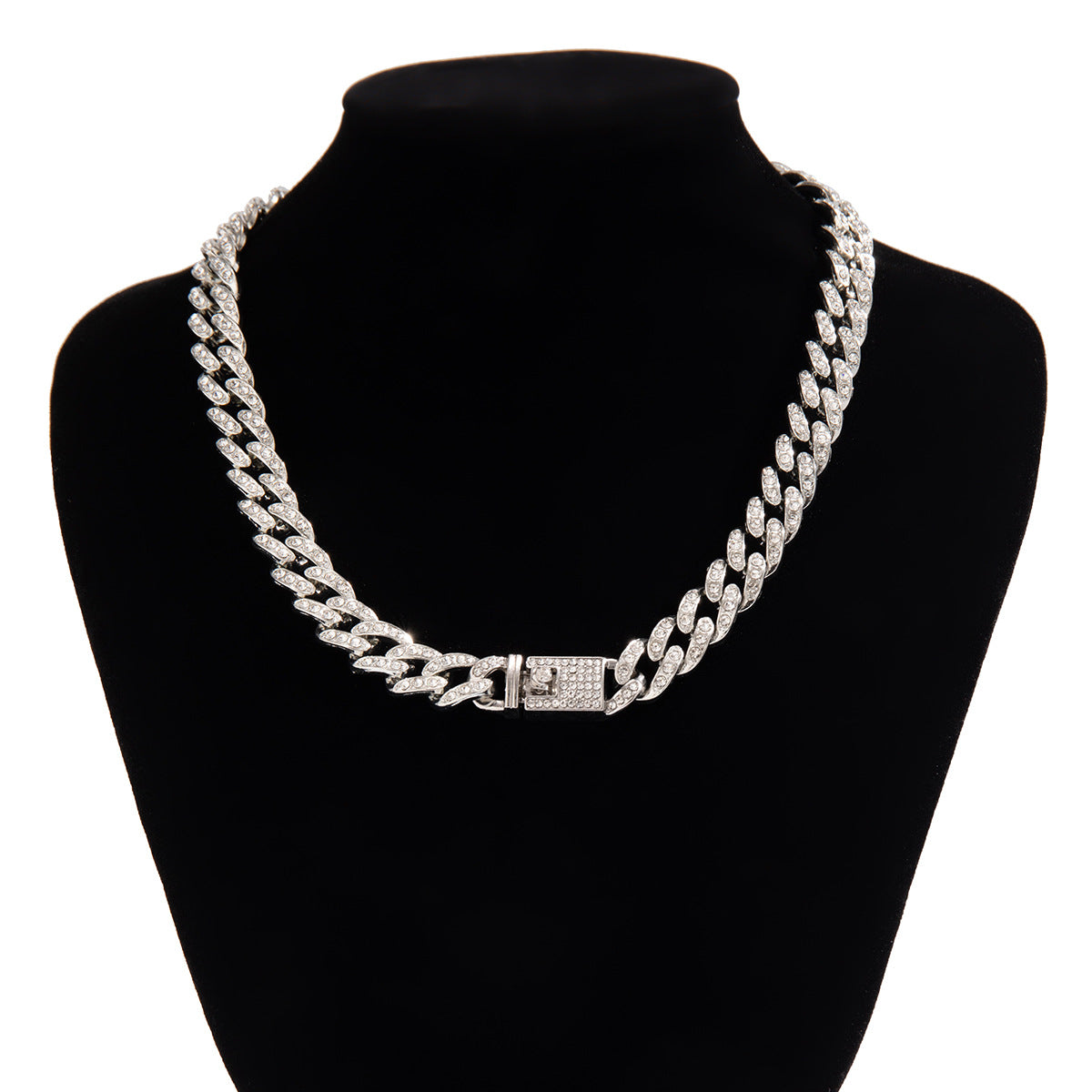 Men's Cool High End White Rhinestone Alloy Cuban Chain Necklace