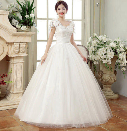 White tulle lace long prom gown wedding dress  10034