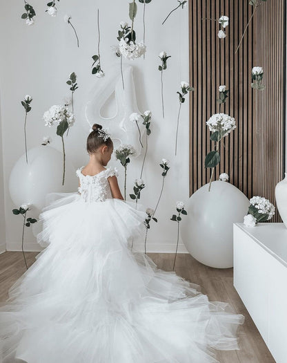 Ball Gown Princess Tulle Flower Girl Dresses with Applique