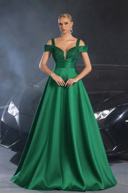 Green Sequins Wide Shoulder Straps Prom Dress ZT0343