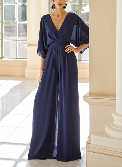 Chiffon V-Neck Mother of the Bride Pantsuits with Pockets