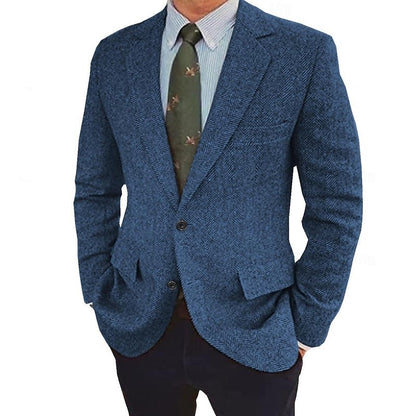 Men's Tweed Herringbone  Retro Vintage  Winter Regular Plus Size Single-Breasted Two-buttons Jacket Blazer