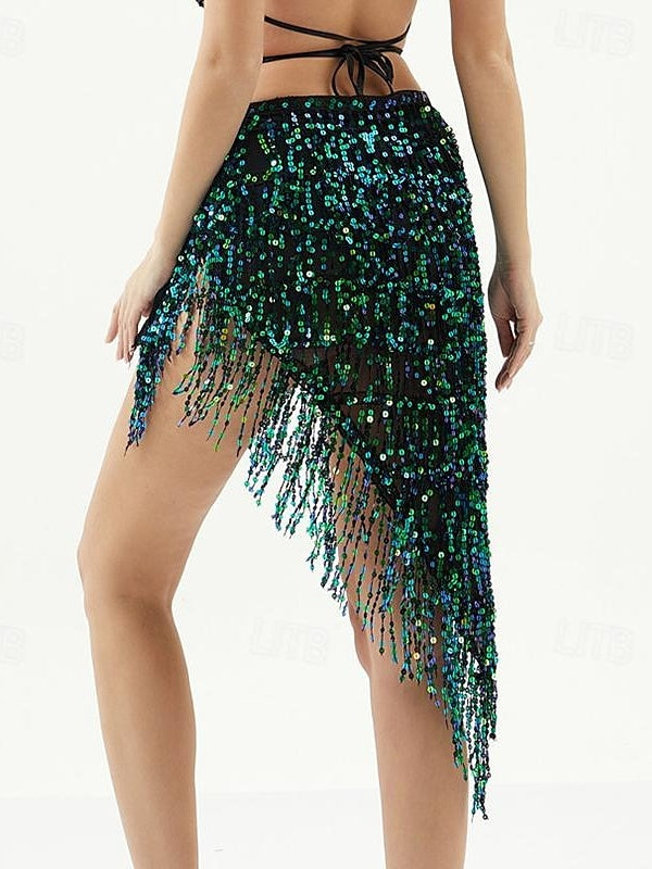 Belly Dance Skirts Pure Color Splicing Sequins Women's Performance