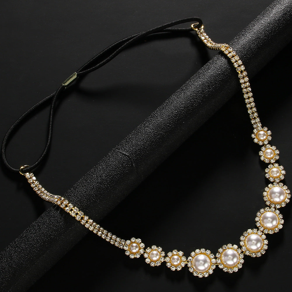 Minimalist Round Rhinestone Pearl Adjustable Hairband