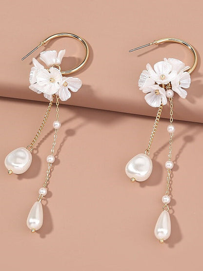 Tassel Fringe Flower Shape Drop Earrings For Women's Clear White Wedding Work Daily Trendy Earrings