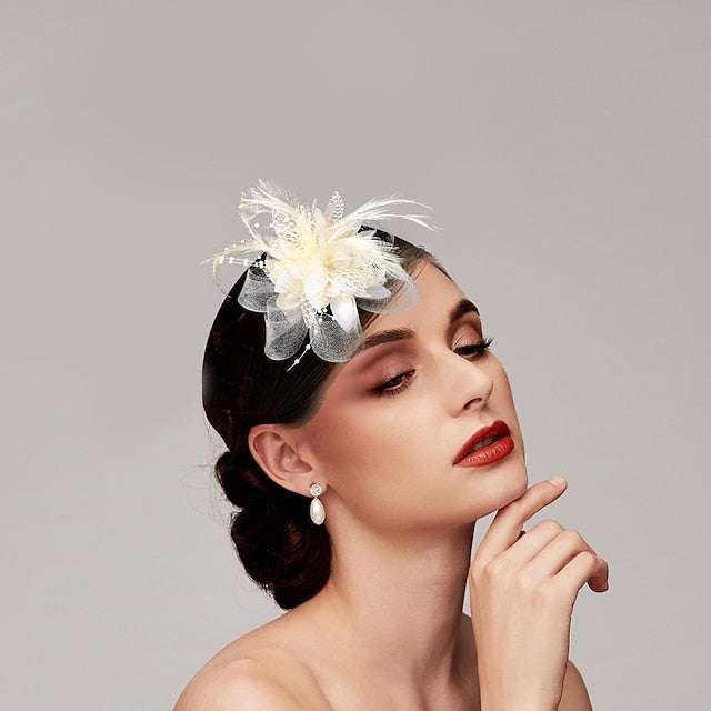 Vintage Elegant Tulle / Feathers Hats / Headwear with Floral / Beading