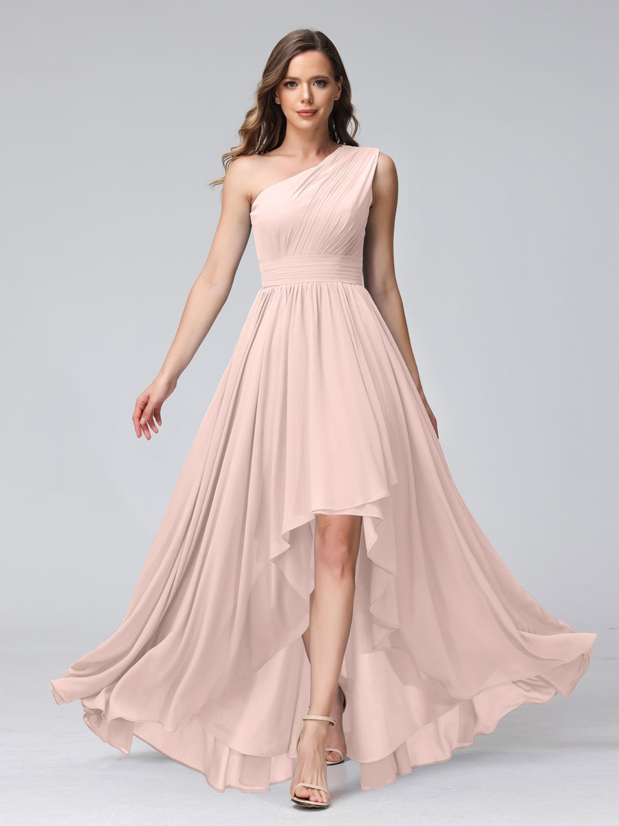 A-Line/Princess One-Shoulder Sleeveless Asymmetrical Bridemaid Dresses with Pockets