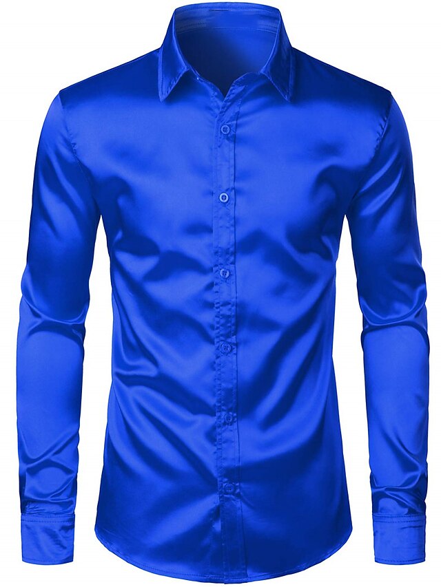 Men's Casual Polyester Long Sleeves Solid Color Shirt