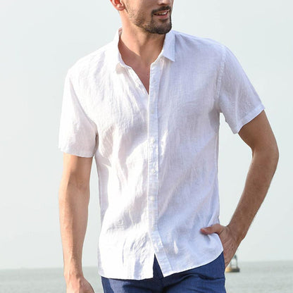 Men's Casual Short Sleeves Solid Color Cotton Shirt