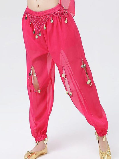 Belly Dance Pants Gold Coin Ruching Hollow-out Women's Performance