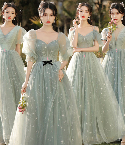 Green tulle long A line prom dress bridesmaid dress  8886