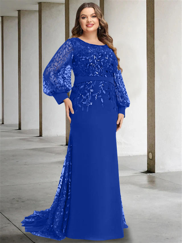 Mermaid/Trumpet Scoop Neck Long Sleeves Floor-Length Plus Size Mother of the Bride Dresses with Sequins