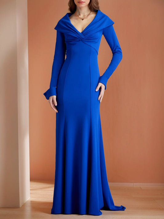 Mermaid/Trumpet V-Neck Long Sleeves Floor-Length Mother of the Bride Dresses with Ruffles