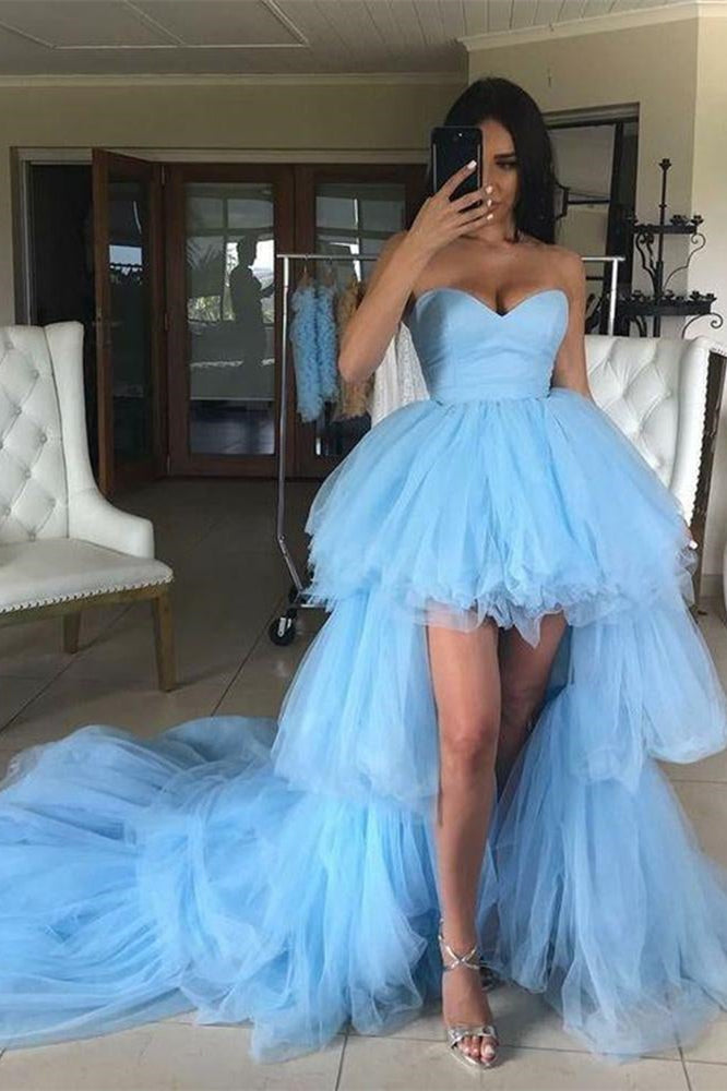 Blue Sweetheart Tulle Hi-Lo Prom Dress PD0380