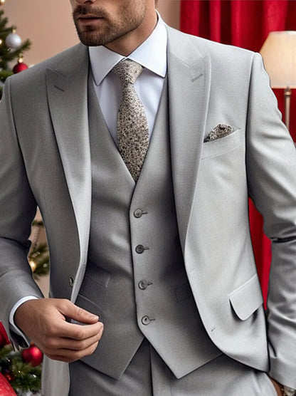 Men's Tailored Fit Single Breasted Two-buttons 3 Pieces Wedding Suits