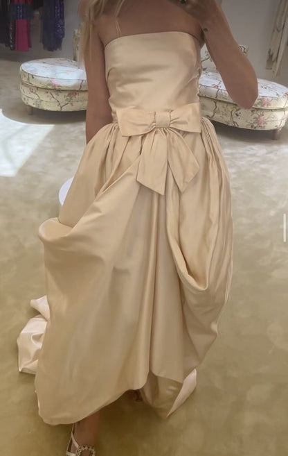 Off-white stylish elegant long satin ball gown evening dress reception wedding dress gh3205