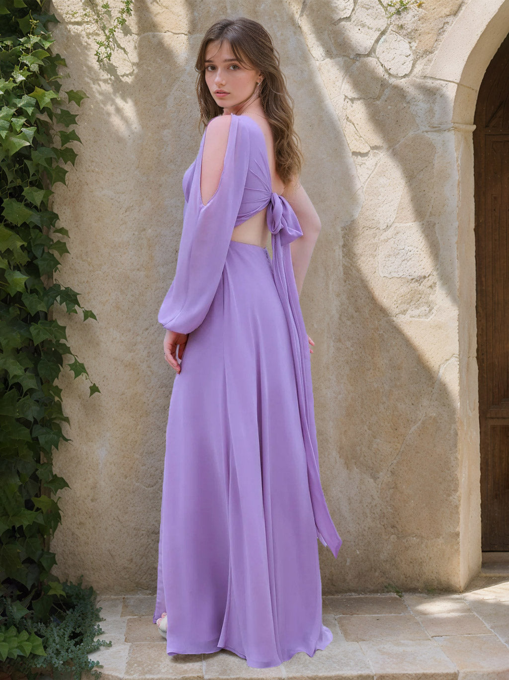 A Line/Princess One-Shoulder Sleeveless Floor-Length Chiffon Bridesmaid Dresses with Ruffles & Split Side