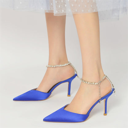 Women's Wedding Shoes Pointed Toe Stiletto Heel Bridal Shoes with Crystal Ankle Strap