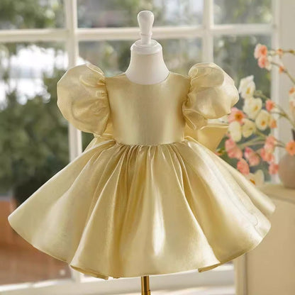 Ball-Gown/Princess Champagne Satin Knee-length Baby Girl Dress