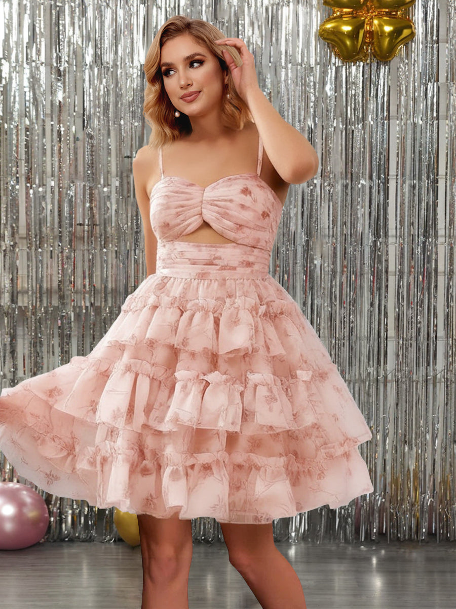 Ball Gown Spaghetti Straps sleeveless Short/Mini Homecoming Dress with Ruffles