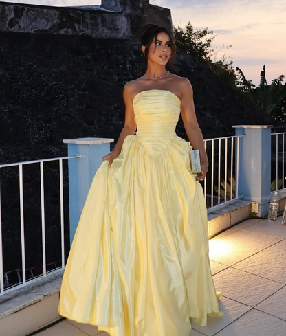 Lovely Yellow Pleated Strapless Prom Dress ZT0625