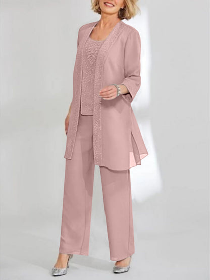 Chiffon Scoop Ankle-Length Mother of the Bride Pantsuits with Jacket