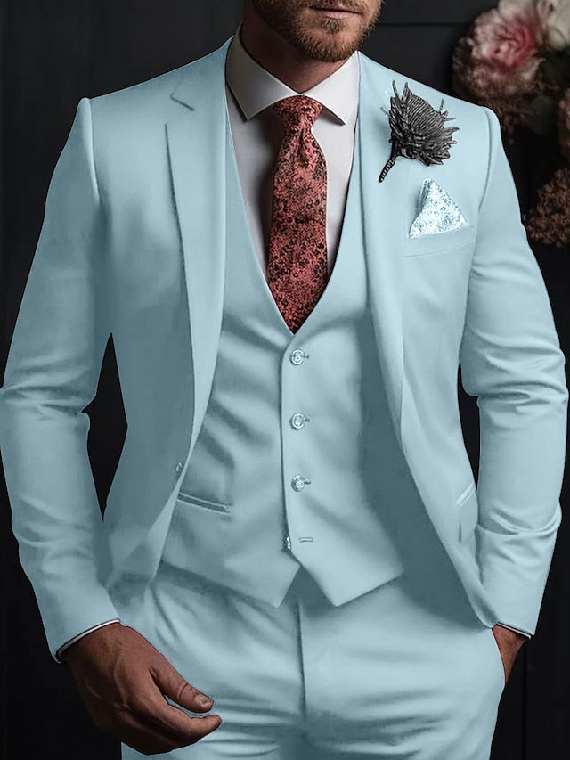 Men's Tailored Fit Single Breasted Three-buttons 3 Pieces Wedding Suits