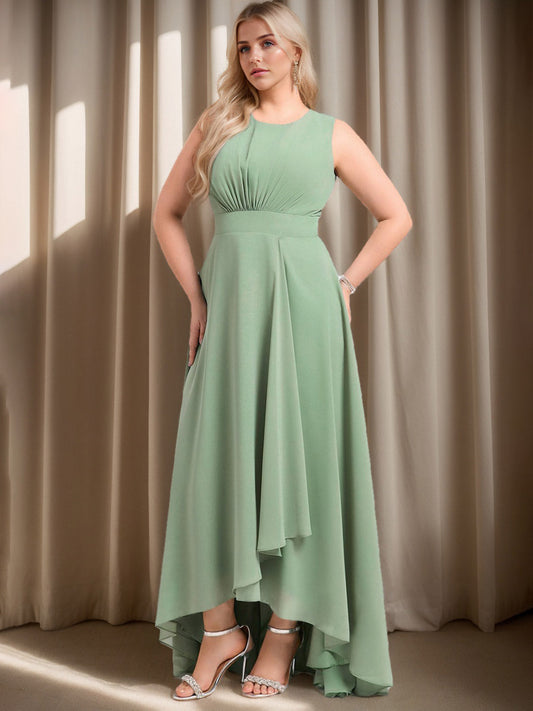 A-Line/Princess Scoop Sleeveless Asymmetrical Plus Size Bridesmaid Dress