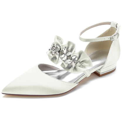 Women's Wedding Shoes Rhinestone Low Pointed Toe Buckle Comfort Bridal Shoes