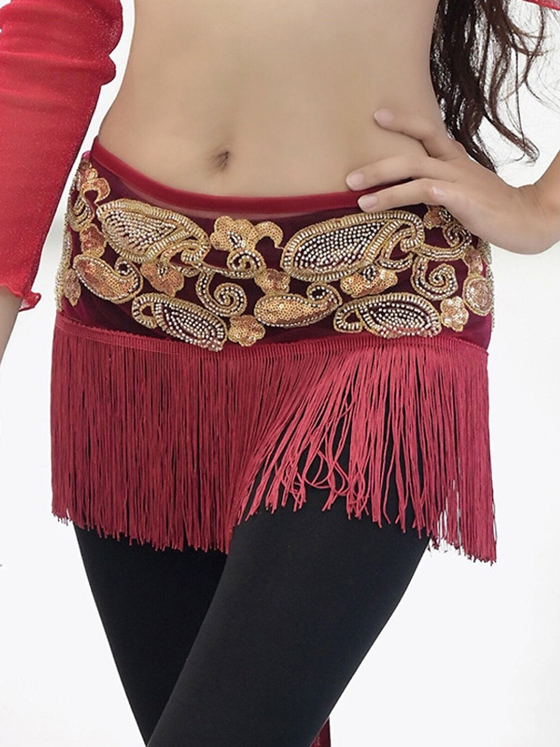 Belly Dance Belt Cinch Cord Beading Tassel Women's Training Performance